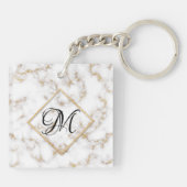 Moderne Elegant White Gold Marble Monogram Sleutel Sleutelhanger (Achterkant)
