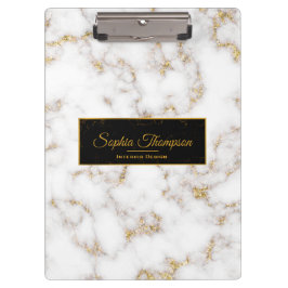 Moderne Elegant White Gold Marble Name - Klembord