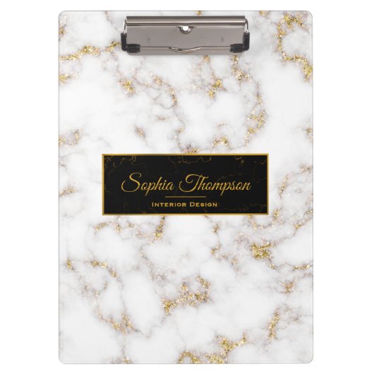 Moderne Elegant White Gold Marble Name - Klembord (Voorkant)