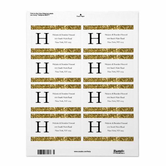 Moderne Elegant White Gold Monogram Initiaal retou Etiket (Full Sheet)