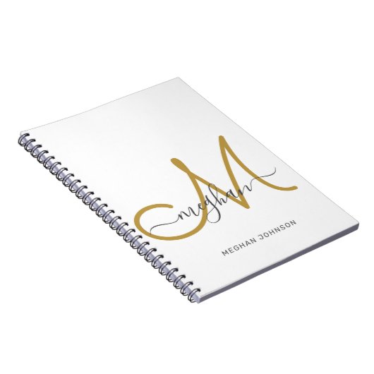 Moderne Elegant White Gold White Script-monogram Notitieboek (Rechterzijde)