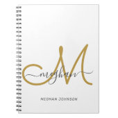 Moderne Elegant White Gold White Script-monogram Notitieboek (Voorkant)