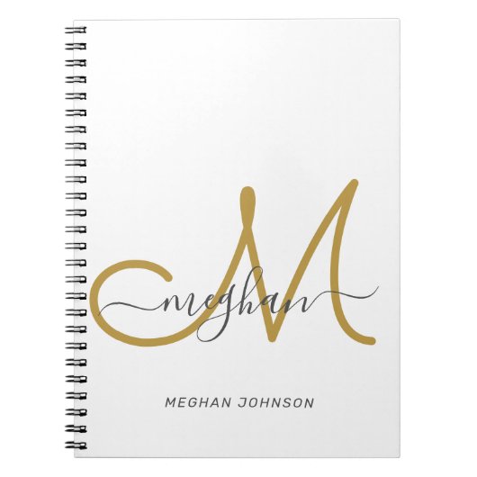 Moderne Elegant White Gold White Script-monogram Notitieboek (Voorkant)