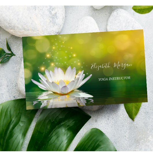 Moderne Elegant White Lotus Gold Yoga Instructor Visitekaartje