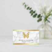 Moderne Elegant White marble Gold Foil Butterfly Visitekaartje (Staand voorkant)