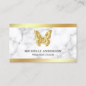 Moderne Elegant White marble Gold Foil Butterfly Visitekaartje (Voorkant)