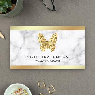 Moderne Elegant White marble Gold Foil Butterfly Visitekaartje