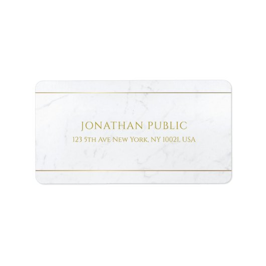 Moderne Elegant White Marble Gold Text Simple Etiket (Voorkant)