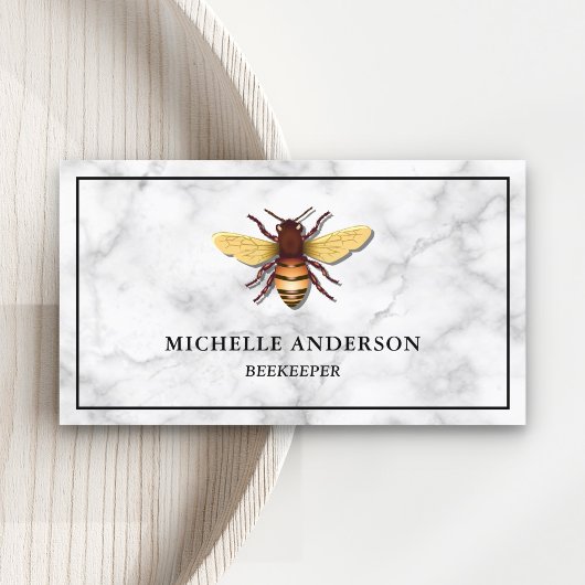 Moderne Elegant White Marble Honey Bee Visitekaartje