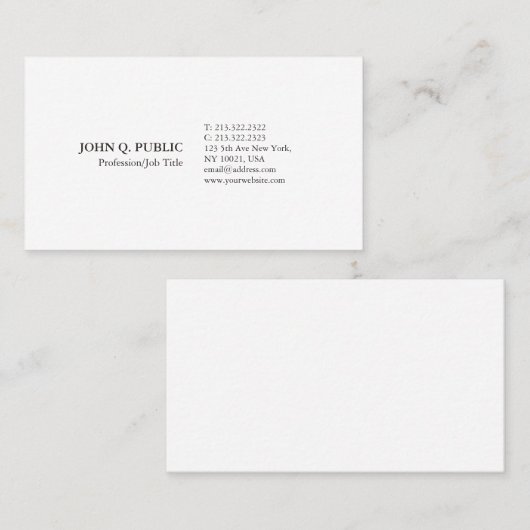 Moderne Elegant White Minimalistic Plain Visitekaartje (Voorkant / Achterkant)