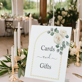 Moderne Elegant White Rose Golden Arch Cards & Gif Reclamebord Met Voetstuk