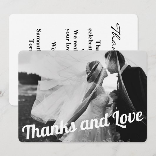 Moderne Elegant White Script Weduwfoto Bedankkaart (Voorkant / Achterkant)