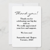 Moderne Elegant White Script Weduwfoto Bedankkaart (Achterkant)