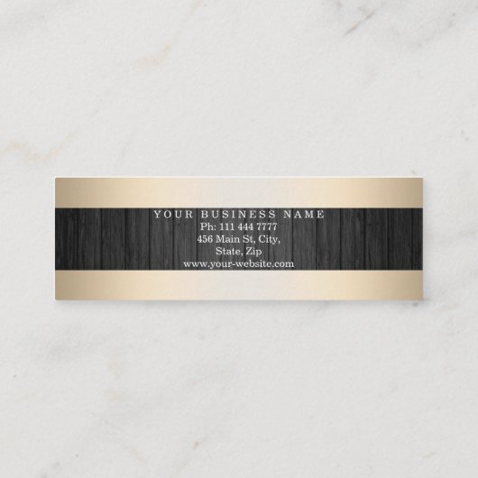 Moderne Elegant Wood Background Faux Gold Striped Mini Visitekaartje (Achterkant)
