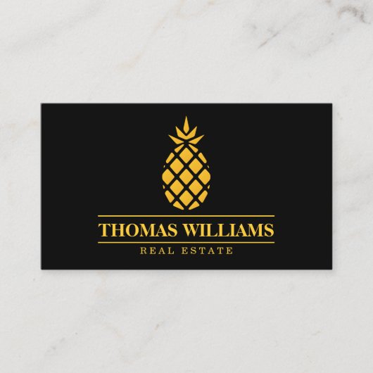 Moderne Elegant Yellow Pineapple Logo op zwart Visitekaartje (Voorkant)