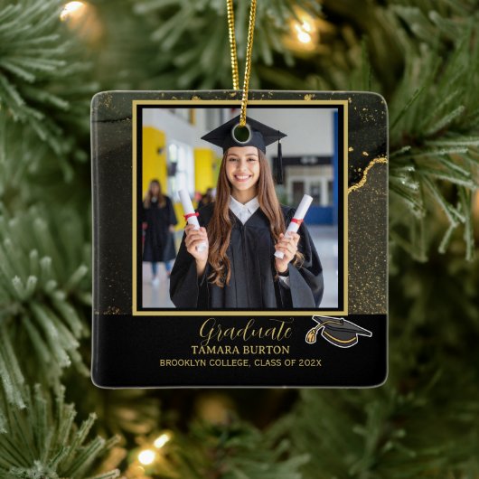 Moderne Elegant Zwart en Goud Afstuderen foto Keramisch Ornament (Boom)