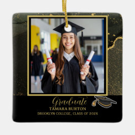 Moderne Elegant Zwart en Goud Afstuderen foto Keramisch Ornament
