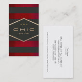 Moderne elegant zwart, rood en gouden strips visitekaartje (Voorkant / Achterkant)