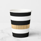 Moderne elegant zwart, wit en gouden strips papieren bekers (Achterkant)