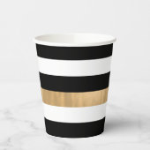 Moderne elegant zwart, wit en gouden strips papieren bekers (Links)
