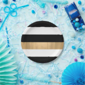 Moderne elegant zwart, wit en gouden strips papieren bordje (Feest)
