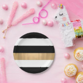 Moderne elegant zwart, wit en gouden strips papieren bordje (Feest)