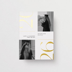 Moderne Elegante 2026 Wit & Goud Foto Afstudeerfee Folie Uitnodiging