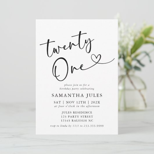 Moderne Elegante 21e Verjaardagsfeestje Kaart (Staand voorkant)