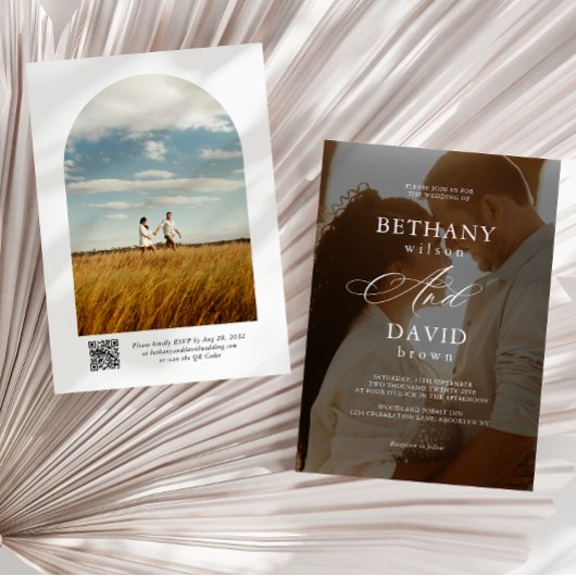 Moderne Elegante 2 Arch Foto QR Code RSVP bruiloft Kaart