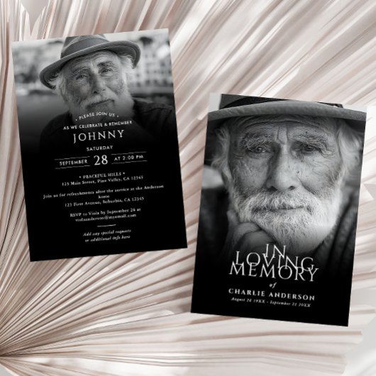 Moderne elegante 2-foto begrafenis / herdenking kaart