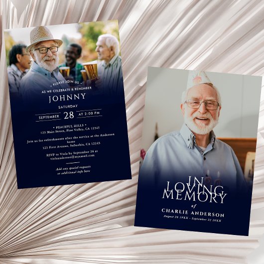 Moderne elegante 2-foto begrafenis / herdenkingsdi kaart