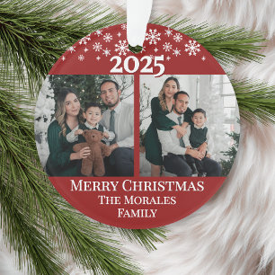 Moderne Elegante 2 Foto Rode Familie-erfstuk Ornament