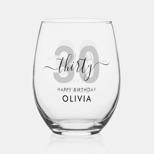 Moderne elegante 30e verjaardag wijnglas zonder voet (Achterkant)