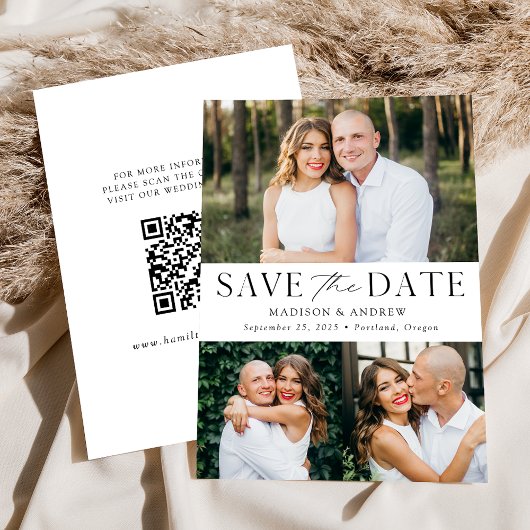 Moderne Elegante 3 Foto QR Code Save The Date
