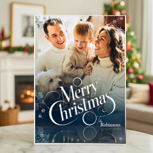 Moderne Elegante 4 Foto Minimal Script Kerstmis Fo Folie Feestdagenkaart