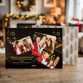 Moderne Elegante 4 Foto Minimal Script Kerstmis Folie Feestdagenkaart