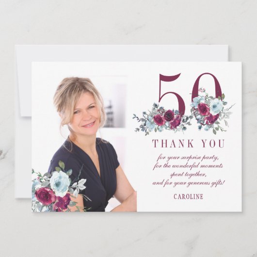 Moderne elegante 50e verjaardag foto bedankkaart (Voorkant)