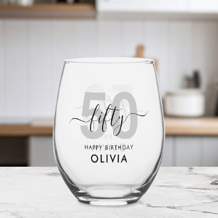Moderne elegante 50ste verjaardag wijnglas zonder voet
