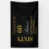 Moderne Elegante 60e Verjaardagsfeestje Zwart en G Spandoek (Verticaal)