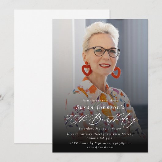 Moderne Elegante 75e Verjaardag Party Foto Kaart (Voorkant / Achterkant)