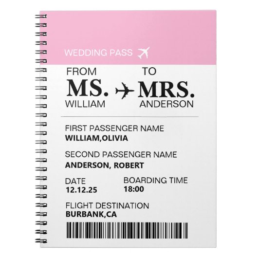 Moderne Elegante Aangepaste Bruid Wordt Instapkaar Notitieboek (Voorkant)