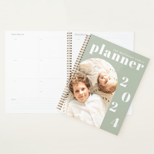 Moderne elegante aangepaste familiefoto 2024 kalen planner (Display)