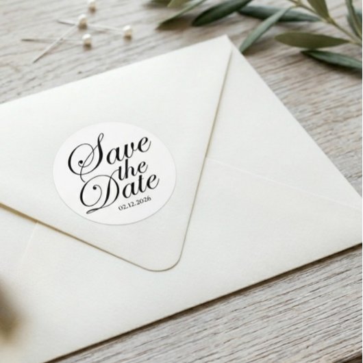 Moderne Elegante Aangepaste Save The Date | Zwarte Ronde Sticker
