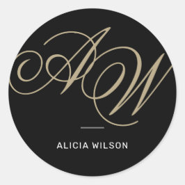 Moderne elegante aangepaste volledige naam initiaa ronde sticker