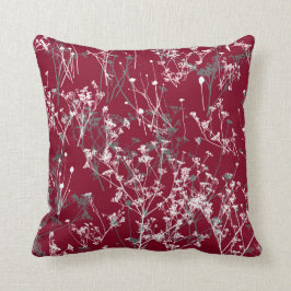 Moderne Elegante Abstracte Wilde Bloemen Burgundy  Kussen