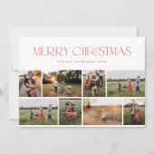 Moderne Elegante Acht Fotocollage Rode Kerst Feestdagenkaart (Voorkant)