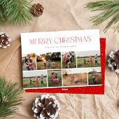 Moderne Elegante Acht Fotocollage Rode Kerst Feestdagenkaart