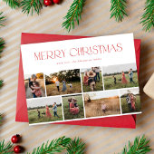 Moderne Elegante Acht Fotocollage Rode Kerst Feestdagenkaart