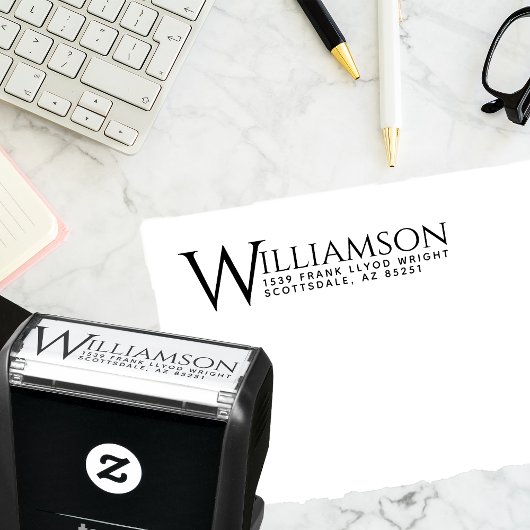 Moderne Elegante Achternaam Bruiloft Retouradres Zelfinktende Stempel