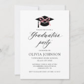 Moderne elegante afstudeerdop Roze strik Afstudere Kaart (Voorkant)